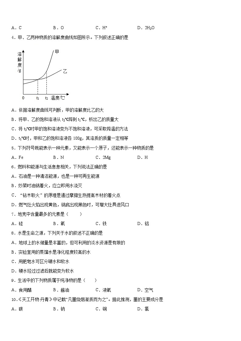 2023-2024学年山东省兰陵县九上化学期末考试试题含答案02