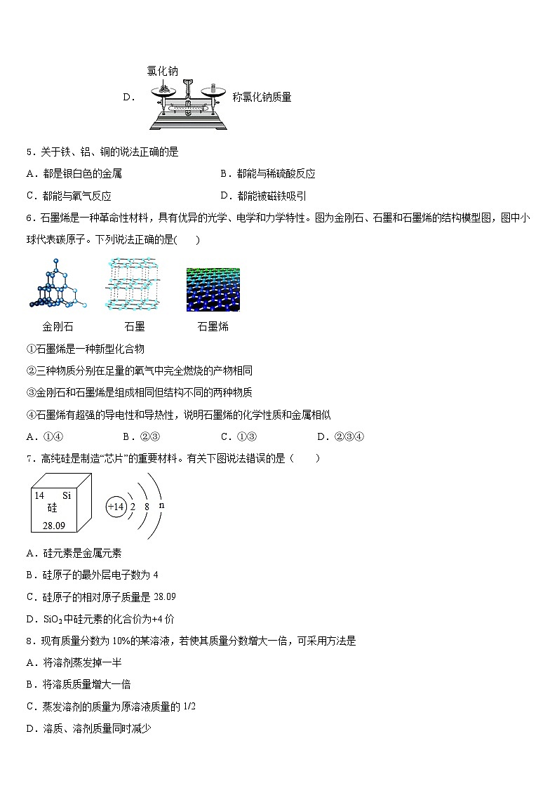 2023-2024学年山东省济南市九级九年级化学第一学期期末联考试题含答案第2页