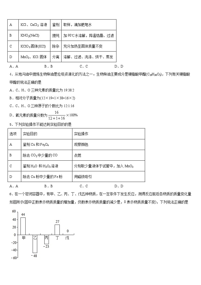 2023-2024学年山东省济南市实验中学化学九年级第一学期期末教学质量检测试题含答案02