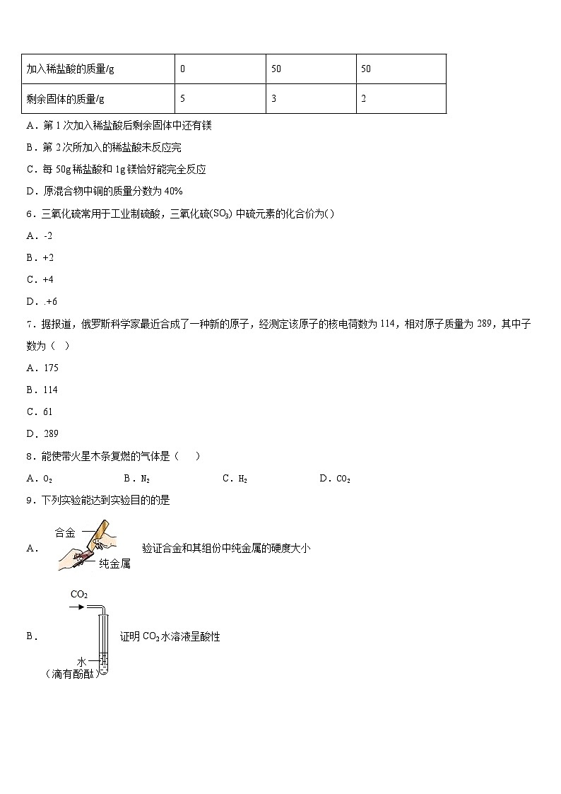 2023-2024学年山东省枣庄市薛城区化学九年级第一学期期末考试试题含答案02