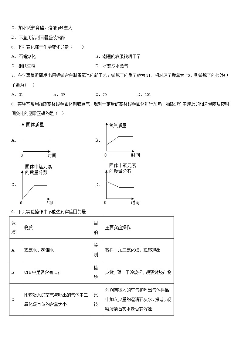 2023-2024学年山东省枣庄市市中学区五校联考化学九上期末监测试题含答案第2页
