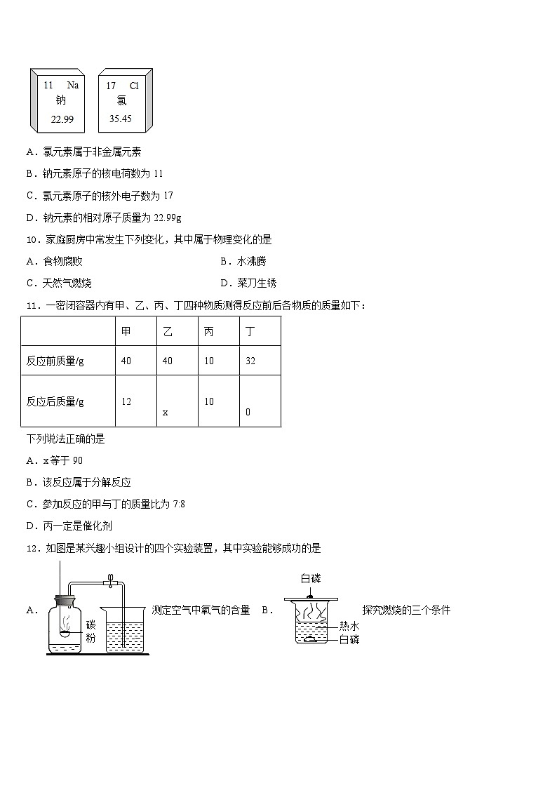 2023-2024学年山东省济宁市汶上县九年级化学第一学期期末达标检测模拟试题含答案03
