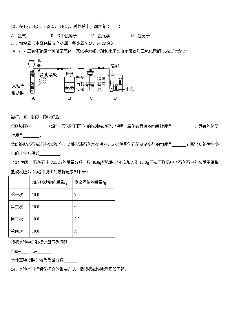 黑龙江省大庆市第十九中学2023-2024学年化学九年级第一学期期末经典模拟试题含答案第3页