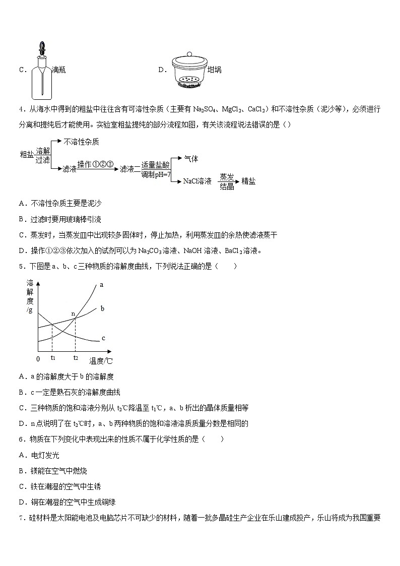 2023-2024学年广东省佛山市乐从镇化学九年级第一学期期末综合测试试题含答案第2页