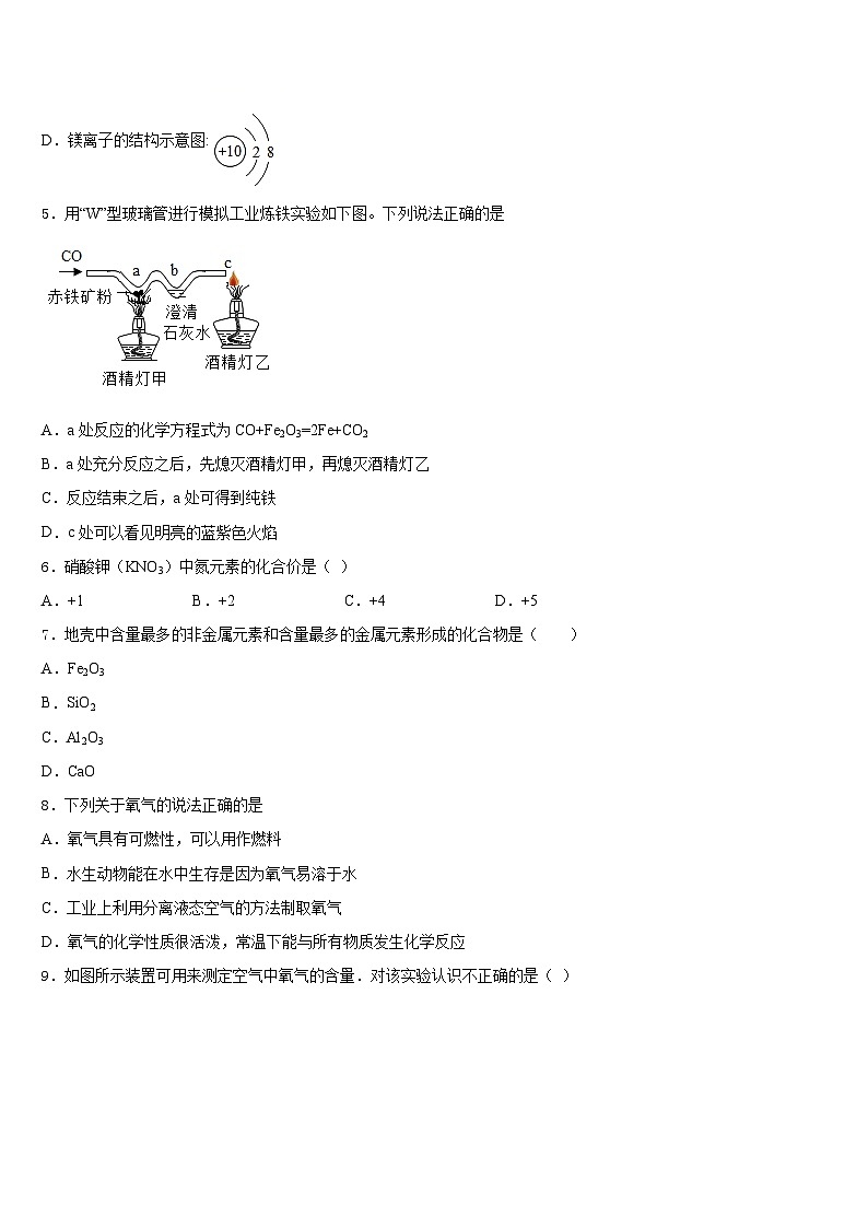 2023-2024学年广东省市深圳市龙岗区南湾学校化学九年级第一学期期末统考模拟试题含答案02