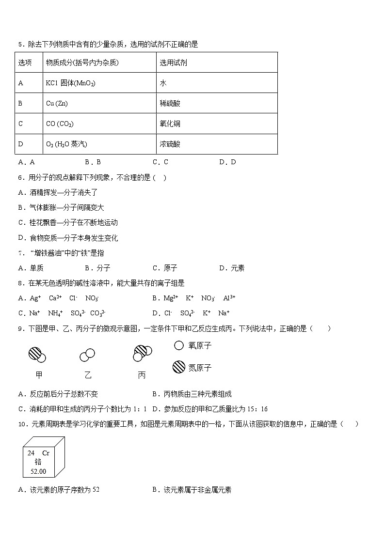 2023-2024学年广东省江门市培英初级中学化学九上期末统考模拟试题含答案第2页