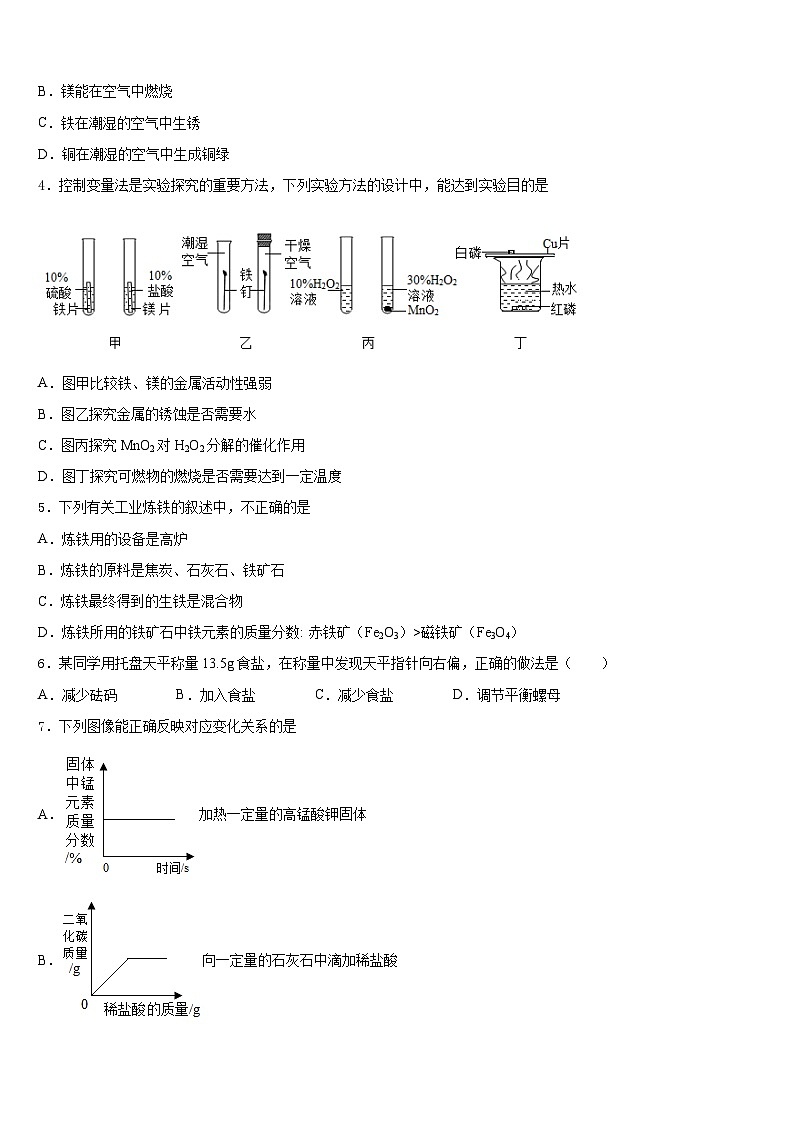2023-2024学年广东省肇庆市九年级化学第一学期期末复习检测模拟试题含答案02