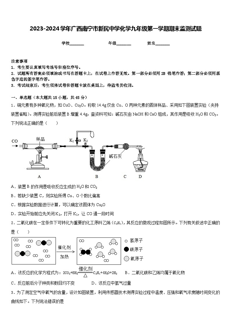 2023-2024学年广西南宁市新民中学化学九年级第一学期期末监测试题含答案01