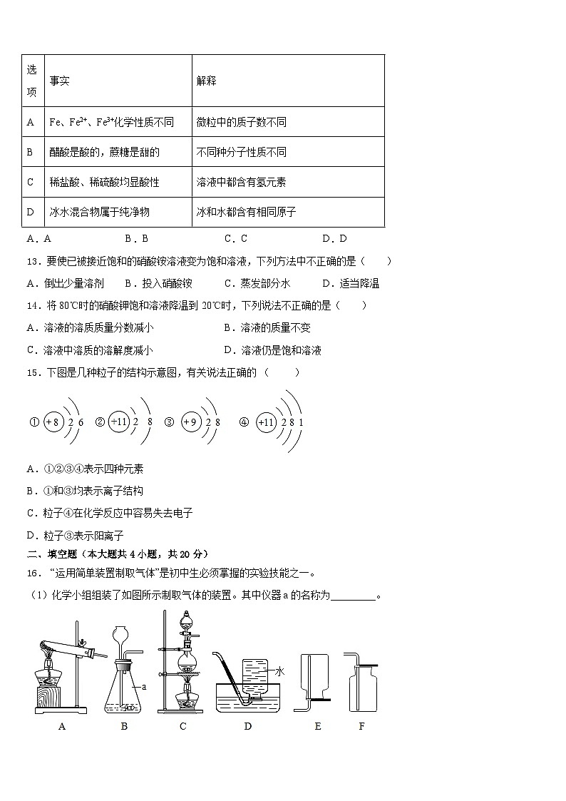 2023-2024学年广州大附属中学化学九年级第一学期期末调研模拟试题含答案第3页