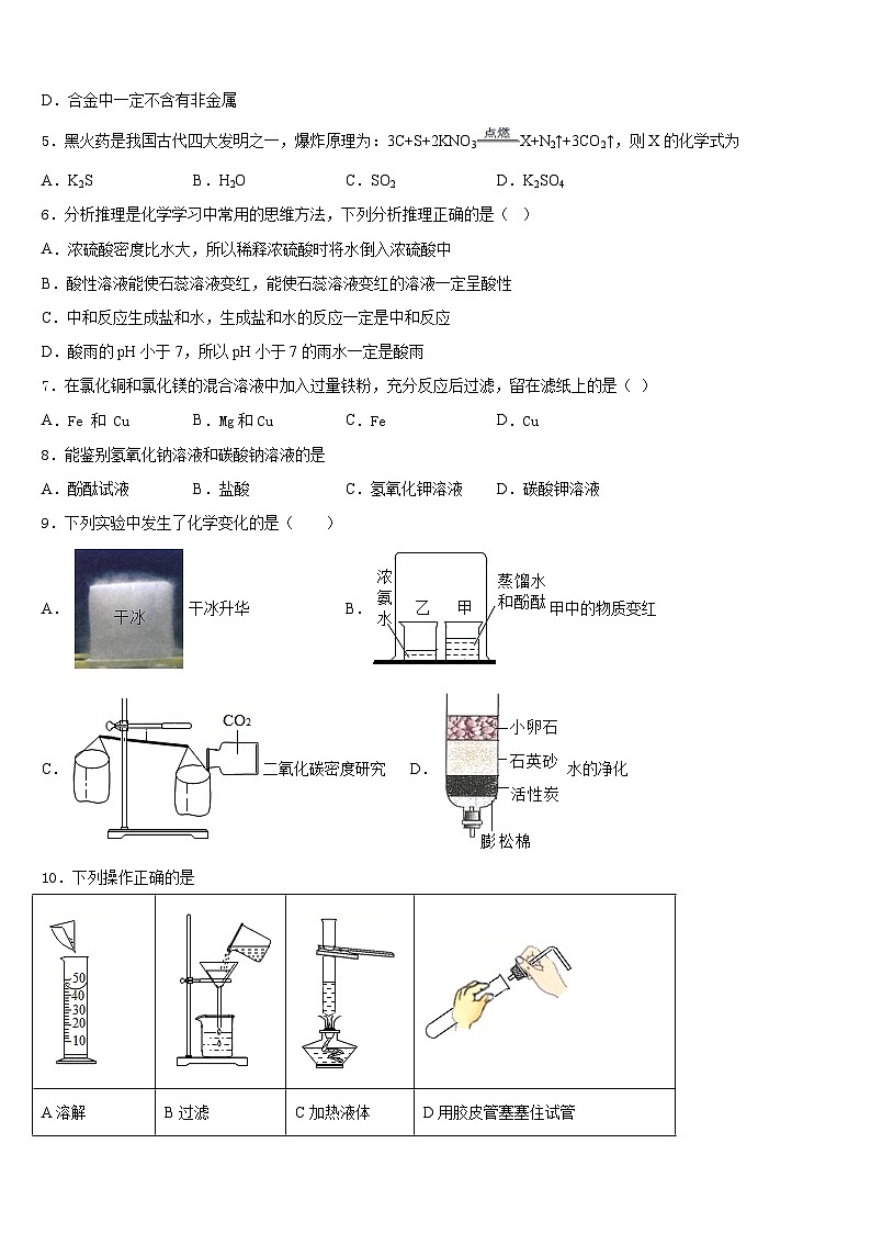 2023-2024学年江苏省南京溧水区九上化学期末经典模拟试题含答案02