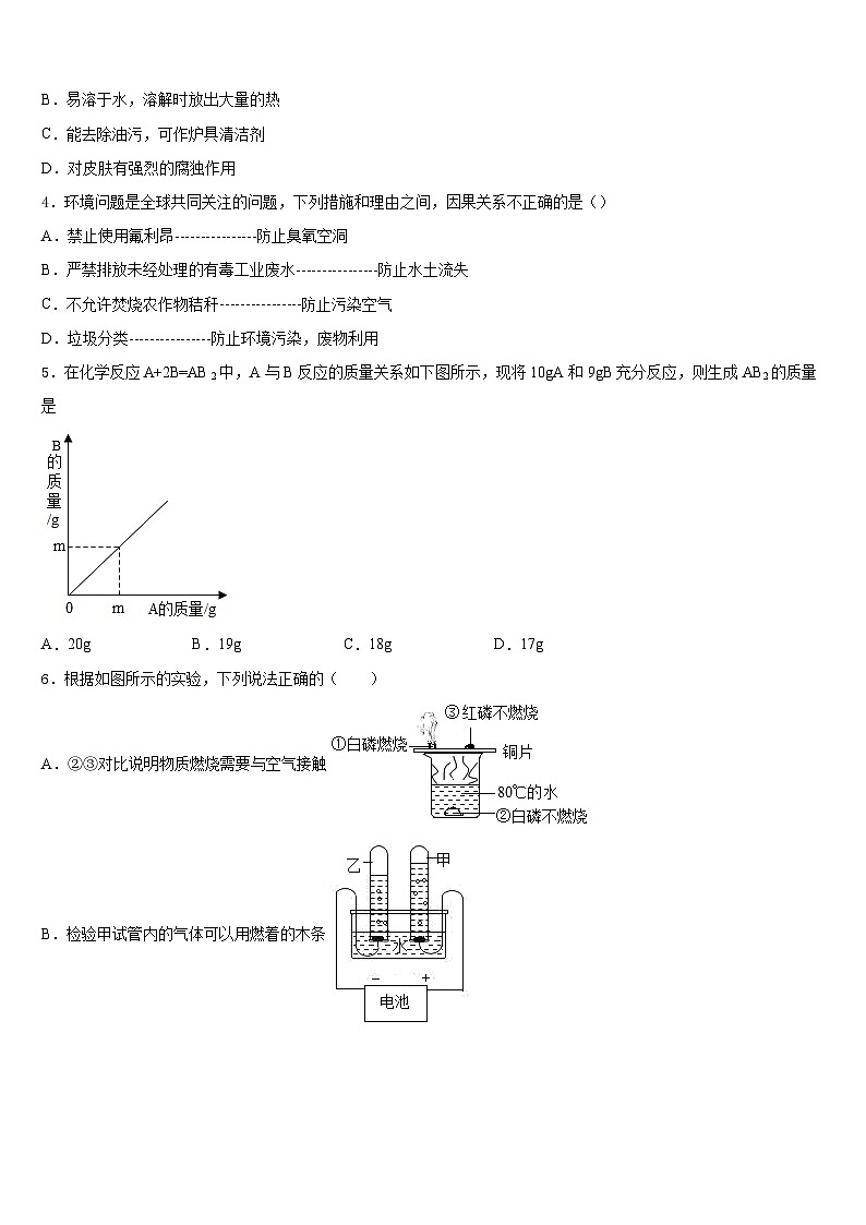 2023-2024学年江苏省如皋市南片区八校联考九年级化学第一学期期末达标检测模拟试题含答案02