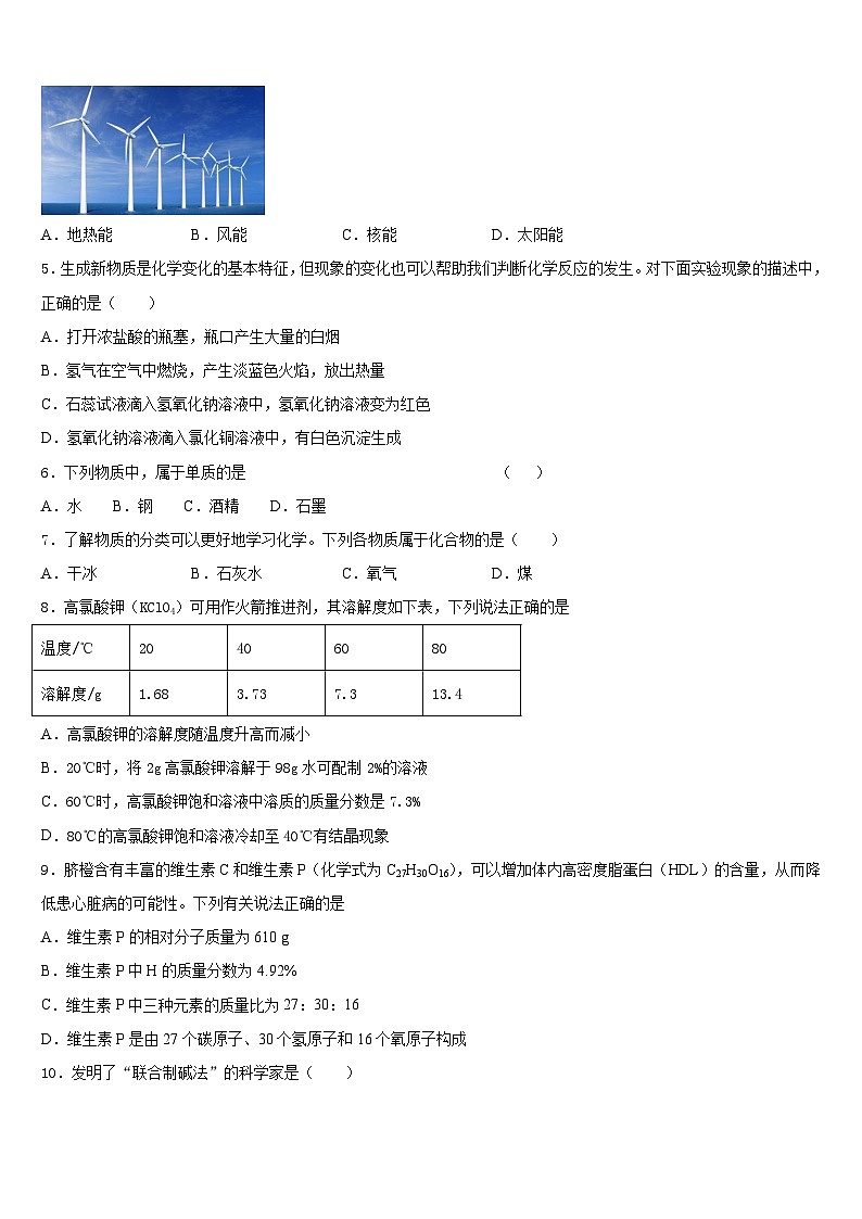 2023-2024学年江苏省工业园区青剑湖学校九年级化学第一学期期末综合测试试题含答案第2页