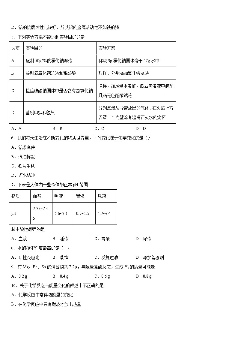 2023-2024学年江苏省徐州市区部分九年级化学第一学期期末考试模拟试题含答案第2页