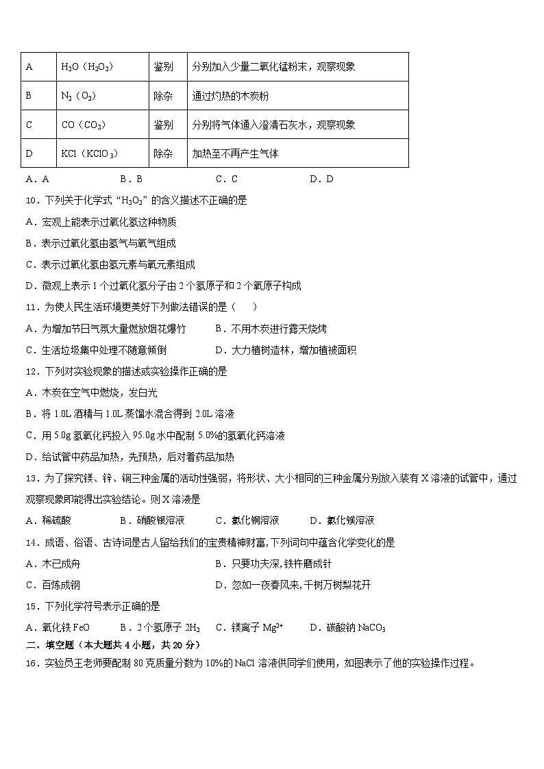 2023-2024学年江苏省扬州市田家炳中学九年级化学第一学期期末考试试题含答案第3页