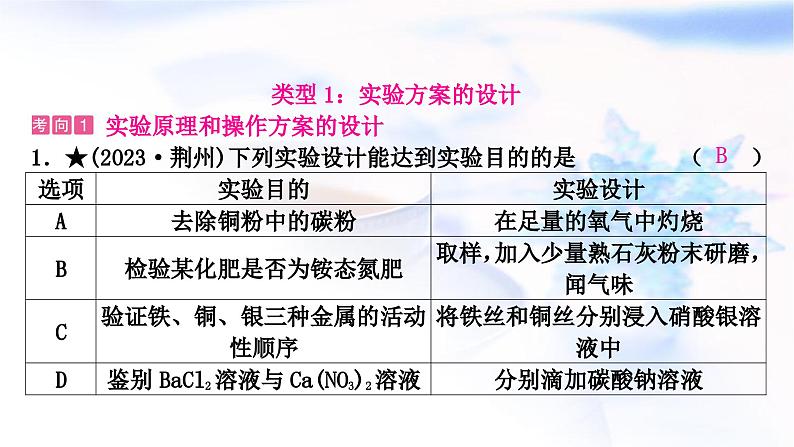 鲁教版中考化学复习题型突破二实验方案的设计与评价课件03