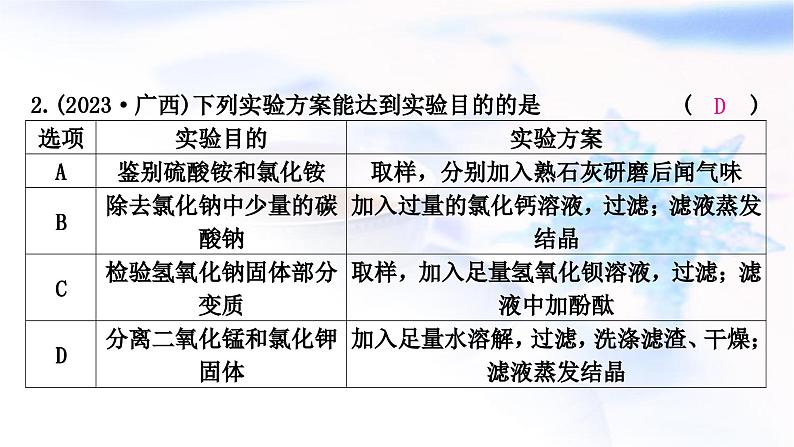 鲁教版中考化学复习题型突破二实验方案的设计与评价课件04