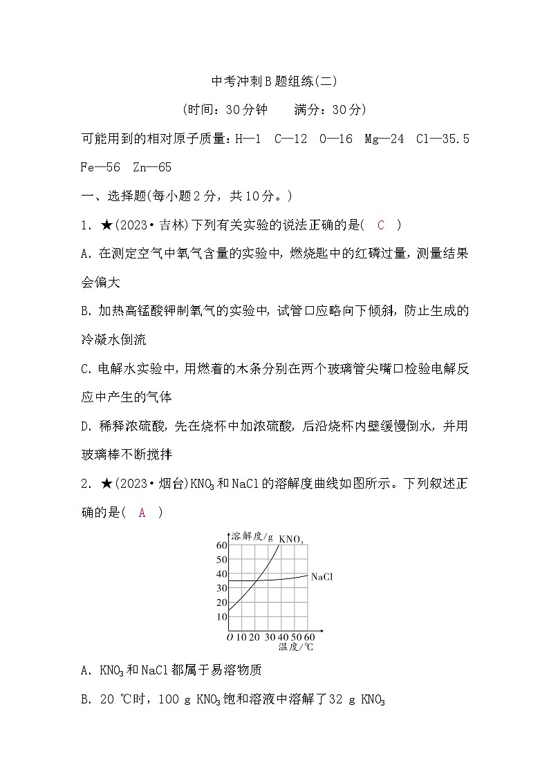 鲁教版中考化学复习中考冲刺B题组练(二)含答案第1页
