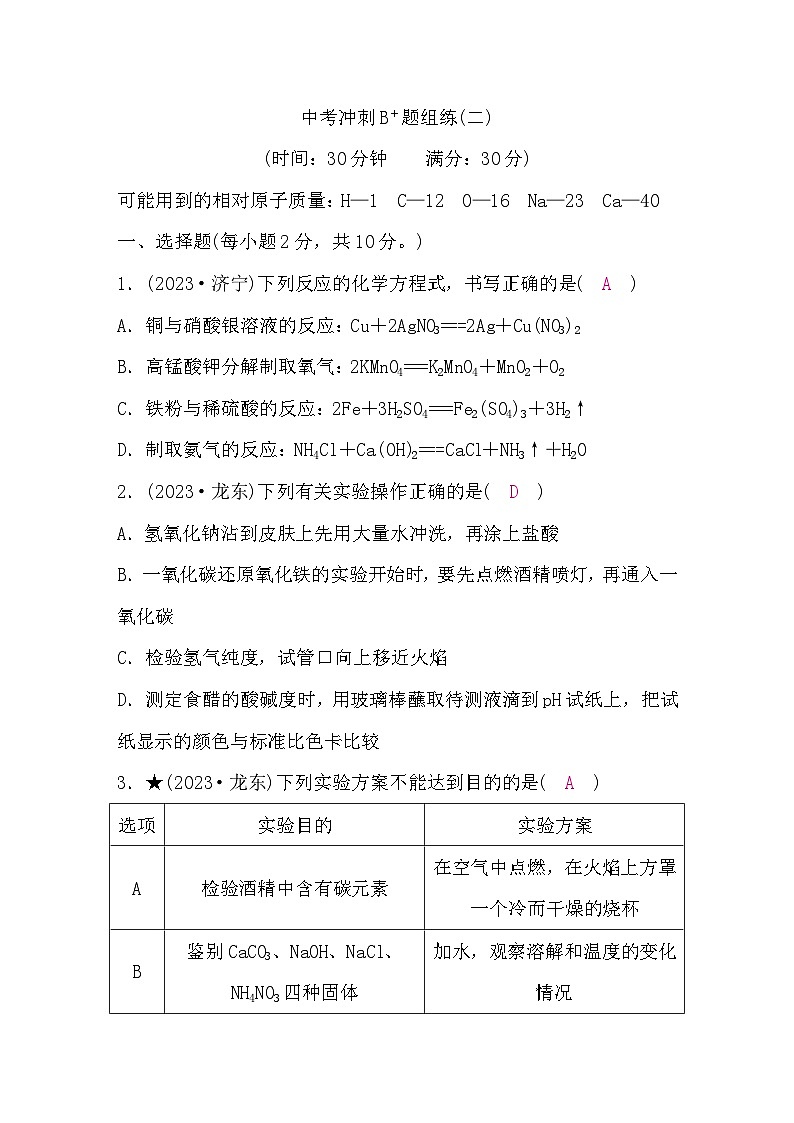鲁教版中考化学复习冲刺B＋题组练(二)含答案第1页