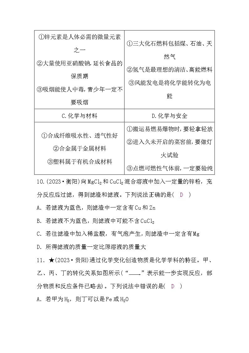鲁教版中考化学复习限时练四(第九～十一单元)含答案第3页