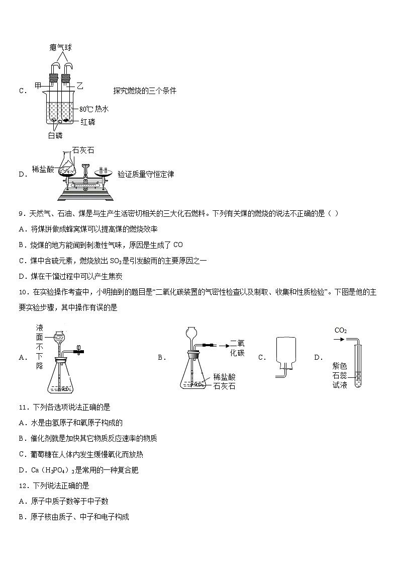 2023-2024学年四川省泸州市高中学阶段学校九上化学期末考试模拟试题含答案03