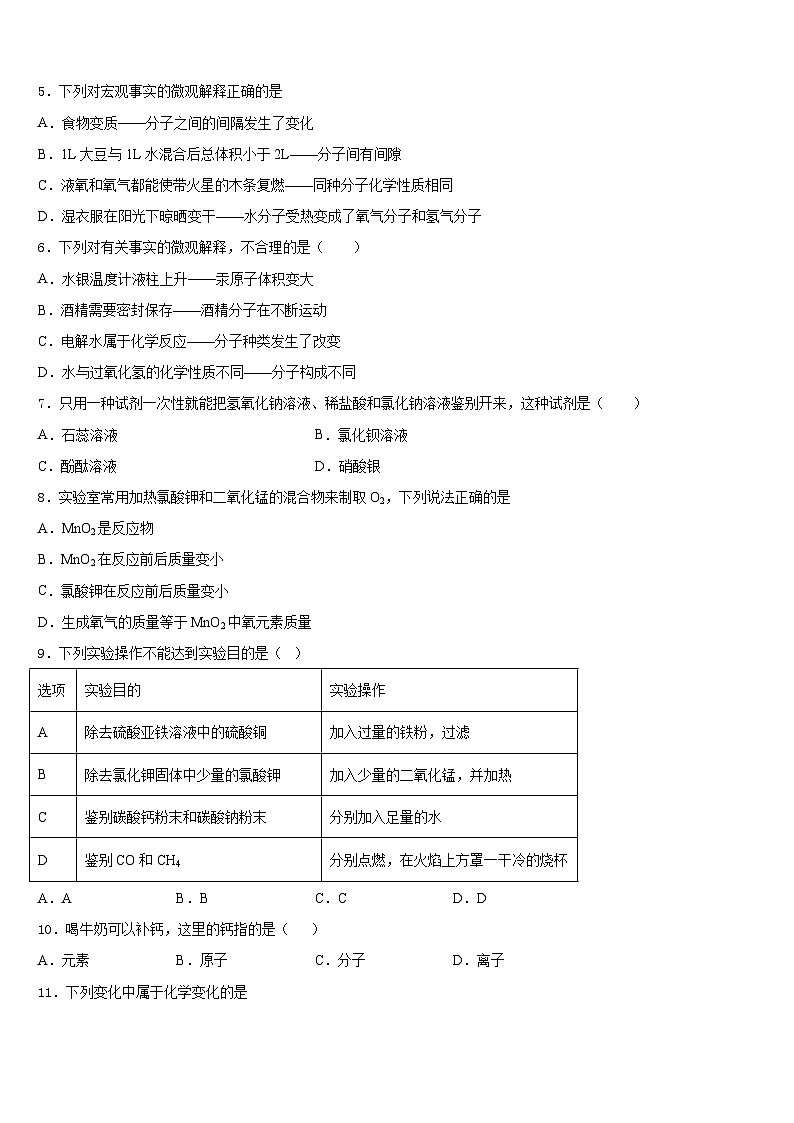 2023-2024学年四川省资阳安岳县联考化学九上期末学业水平测试模拟试题含答案第2页