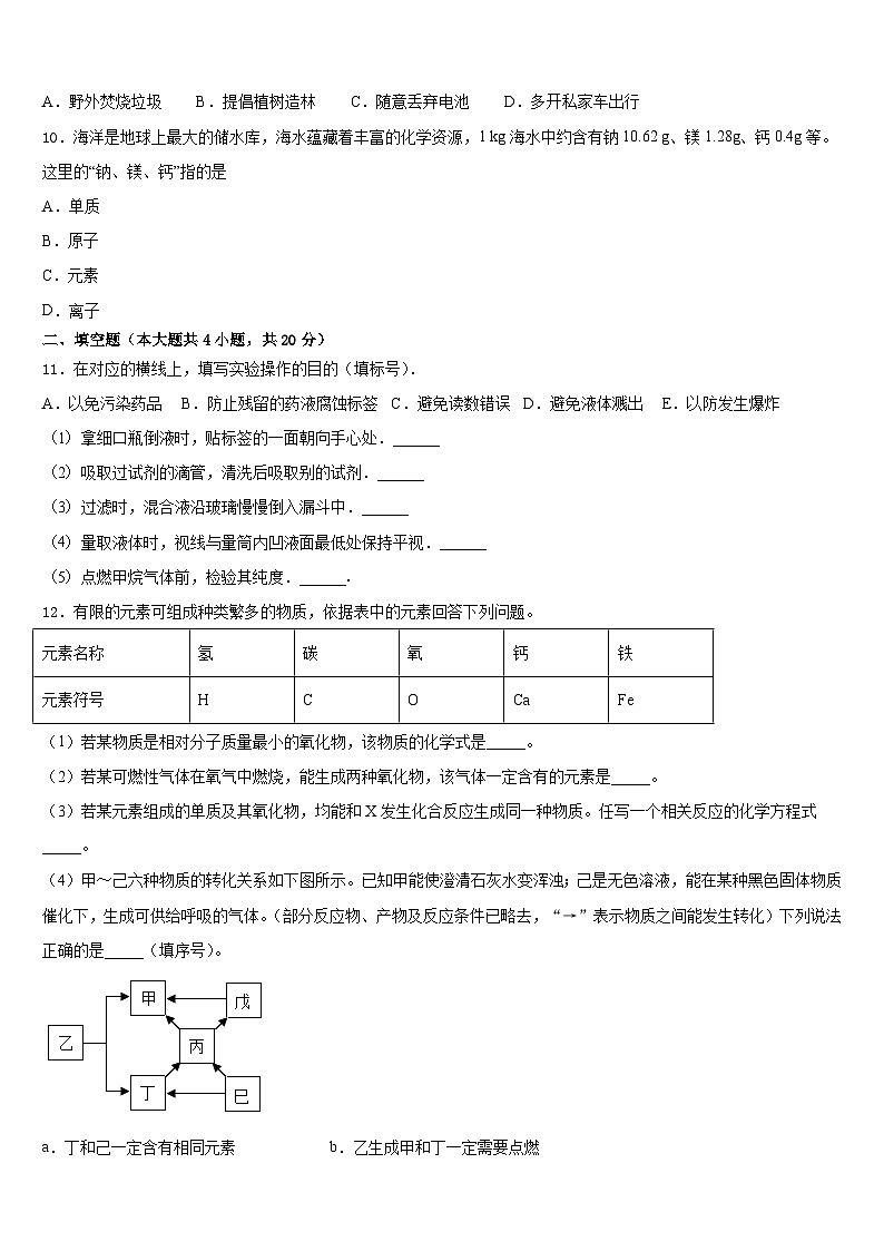 2023-2024学年天津市和平区汇文中学化学九年级第一学期期末学业水平测试模拟试题含答案03