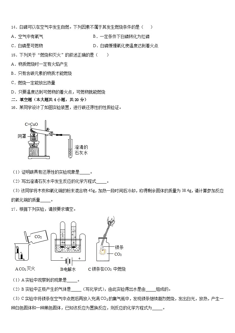 2023-2024学年广东省韶关市南雄市九年级化学第一学期期末学业水平测试模拟试题含答案03