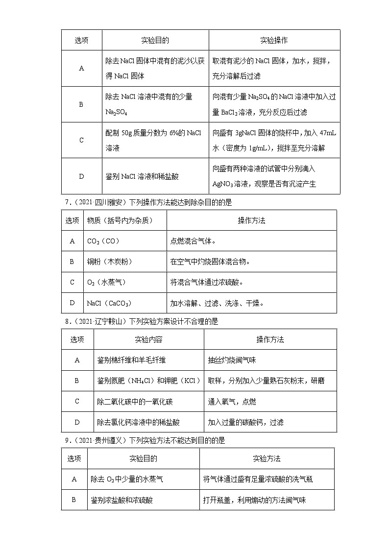 专项02 物质的共存、检验、鉴别和除杂（专项训练）-2022年中考化学二轮复习讲练测（原卷版）第2页