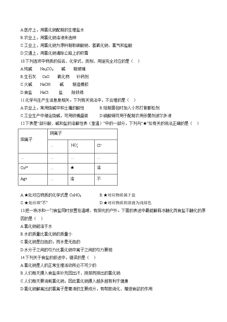 专项08 常见的盐、化肥-2023年中考化学二轮复习核心考点专项提优拓展训练（原卷版）第2页