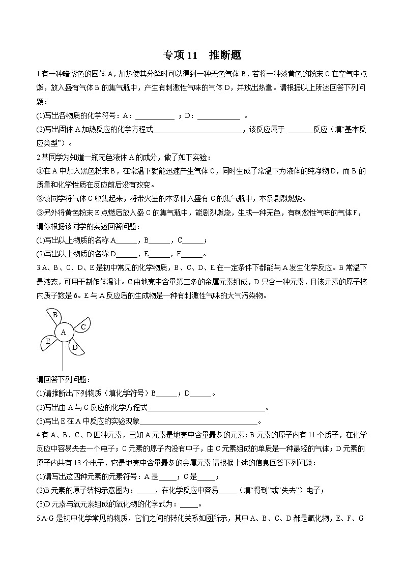 专项11 推断题-2023年中考化学二轮复习核心考点专项提优拓展训练（原卷版） 第1页