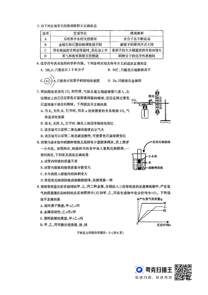 陕西省榆林市子洲县2023-2024学年九年级上学期1月期末化学试题02