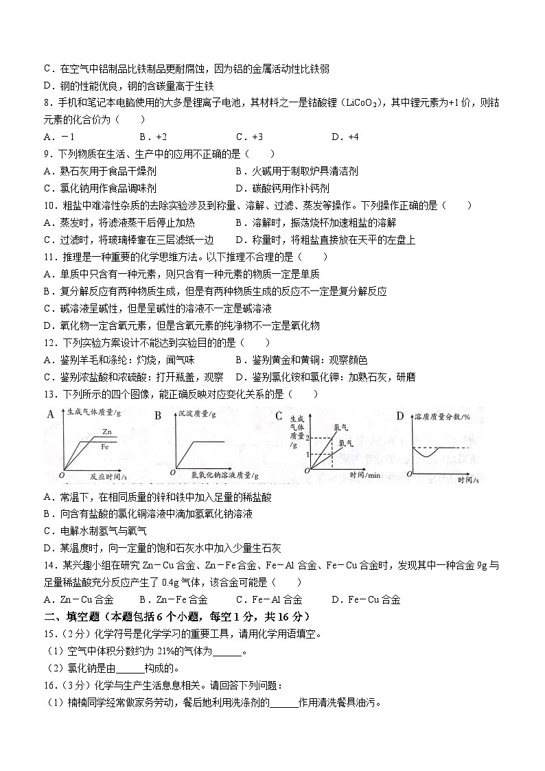 河南省商丘市夏邑县私立学校2023-2024学年九年级上学期1月期末化学试题第2页