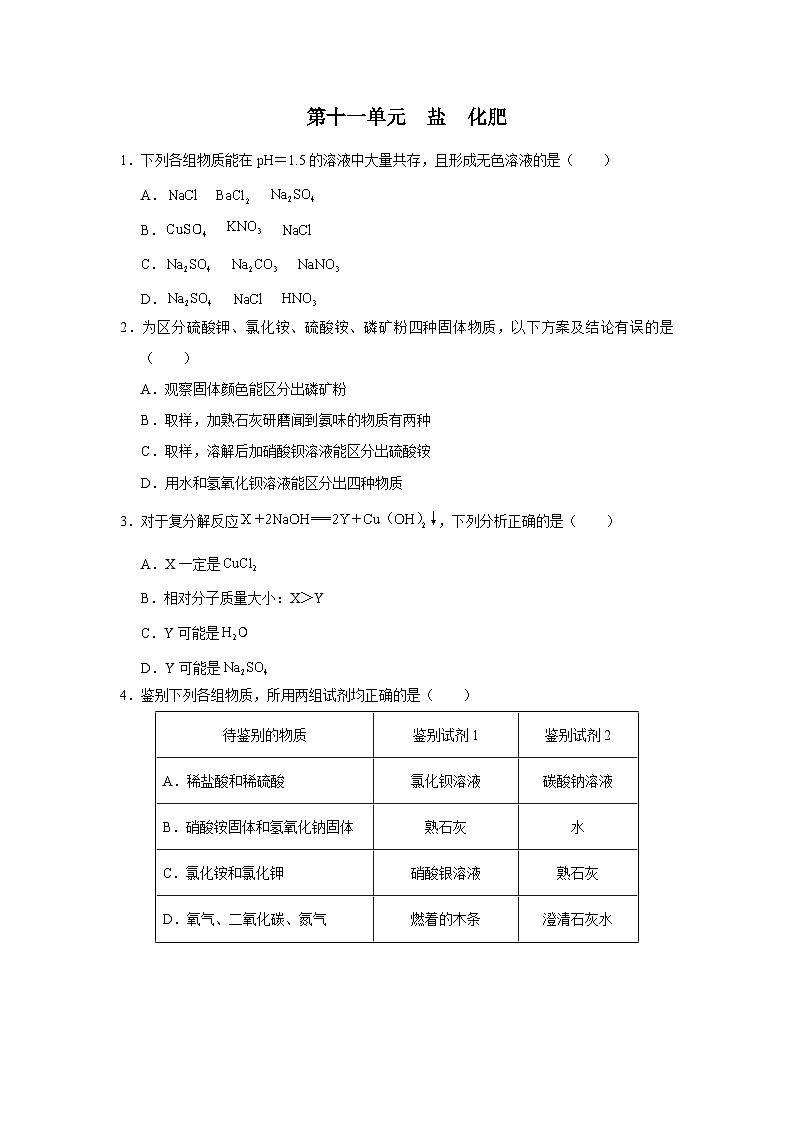 【人教版】九下化学  第十一单元 盐化肥（单元复习）（课件+教案+导学案+分层练习）01
