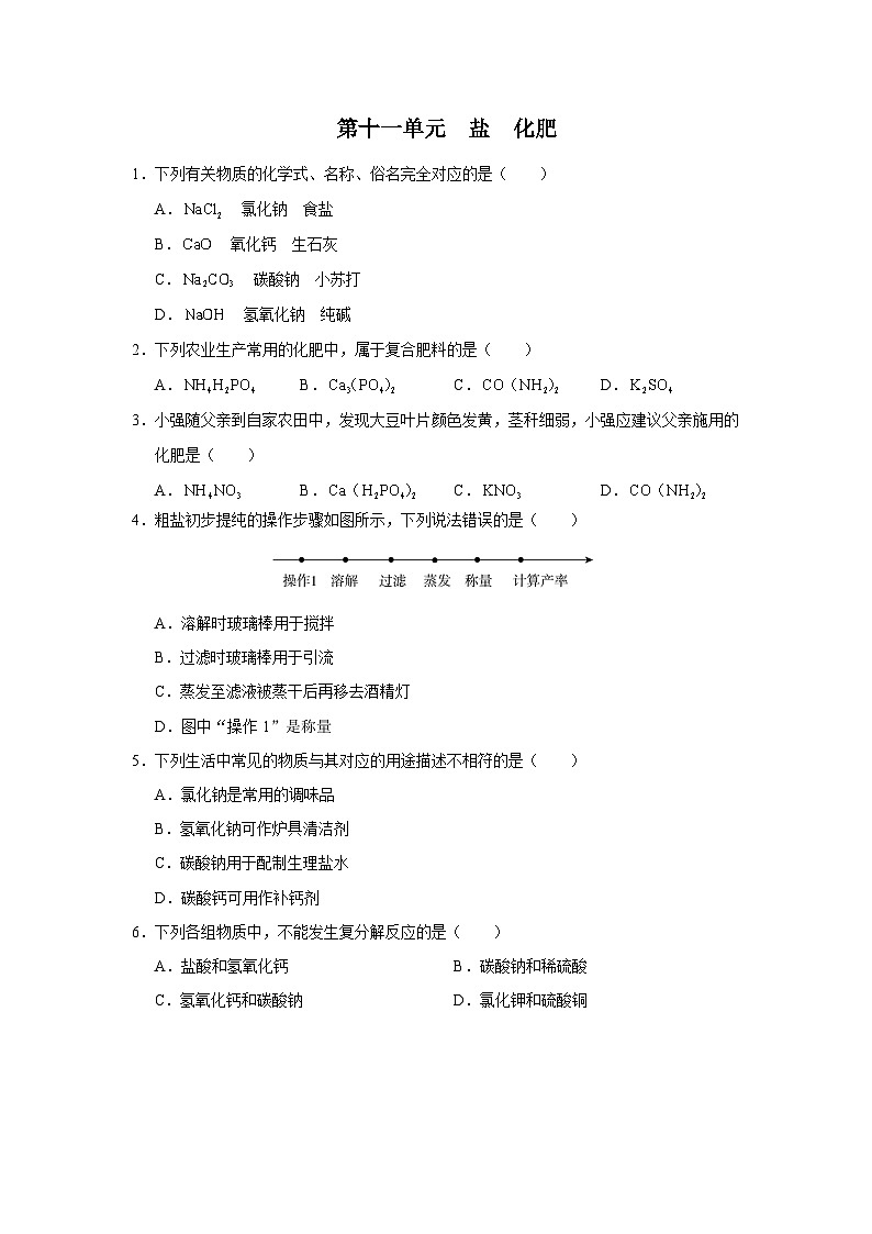 【人教版】九下化学  第十一单元 盐化肥（单元复习）（课件+教案+导学案+分层练习）01