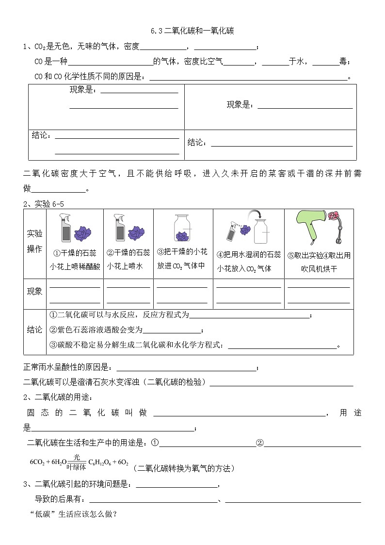 人教版初中化学上册同步练习讲义--6.3（1）二氧化碳01