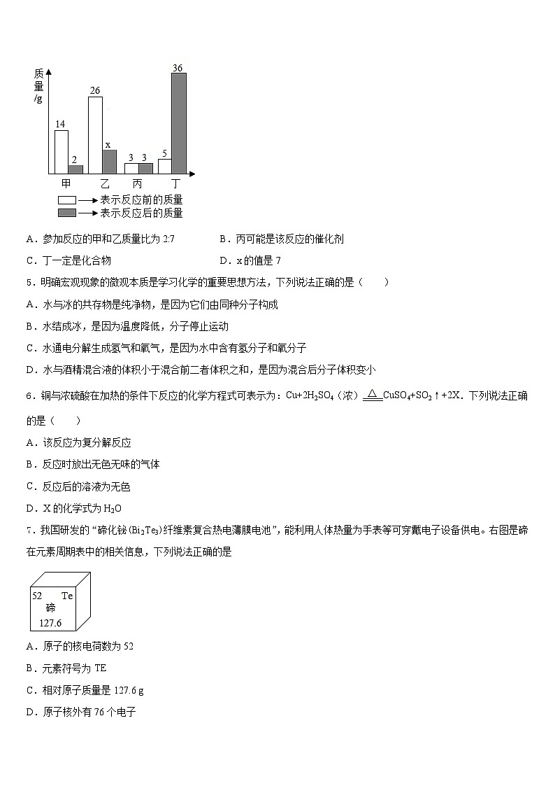2023-2024学年江苏省无锡市江阴市长泾片化学九上期末达标测试试题含答案第2页