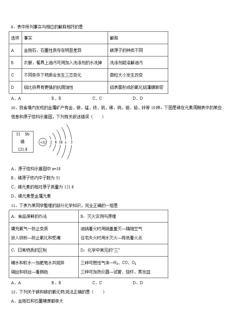 2023-2024学年江苏省无锡市敔山湾实验学校九上化学期末达标检测模拟试题含答案03