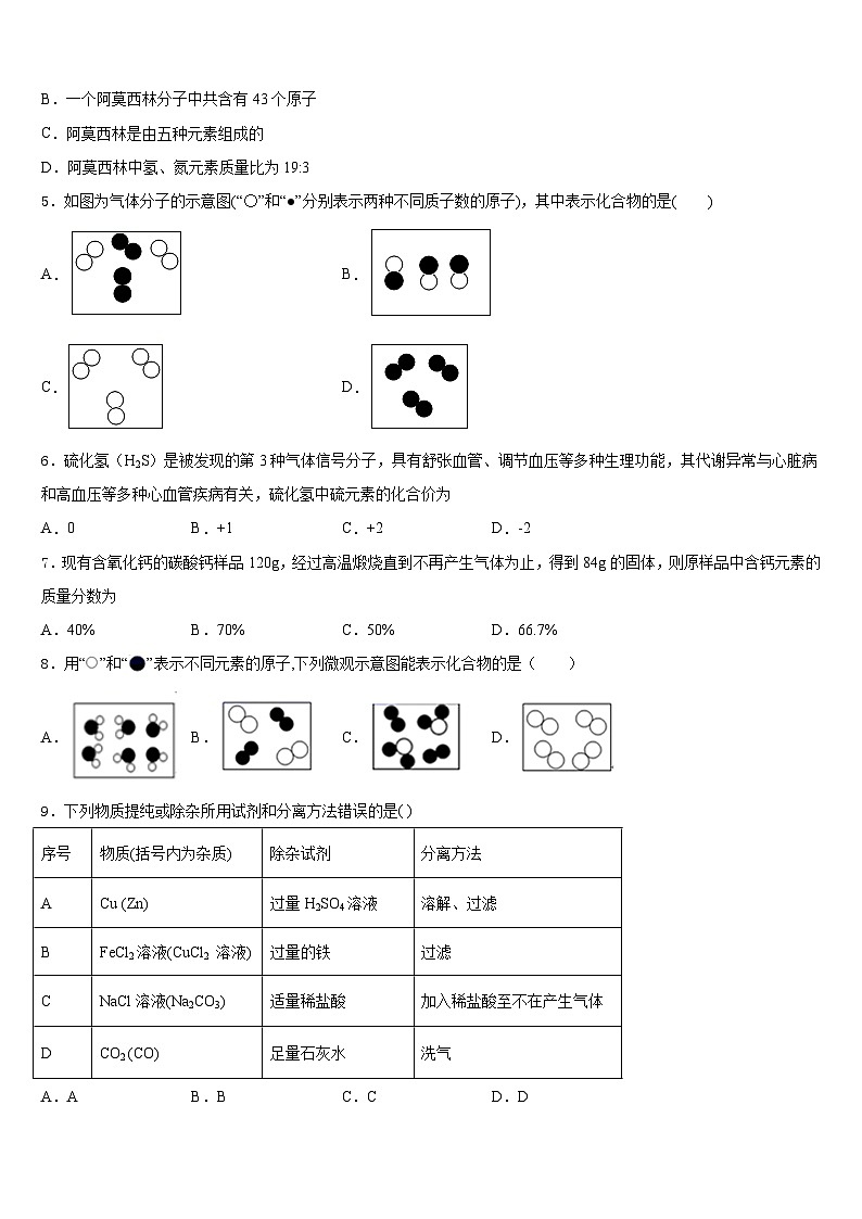 2023-2024学年江苏省淮安市淮阴师院附中（田家炳中学九年级化学第一学期期末检测试题含答案第2页
