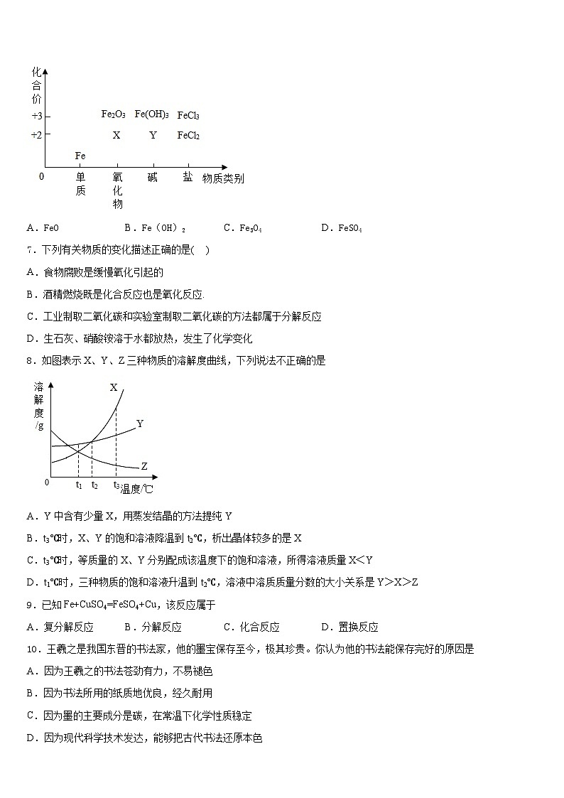 2023-2024学年江苏省泰州白马中学化学九上期末经典模拟试题含答案02