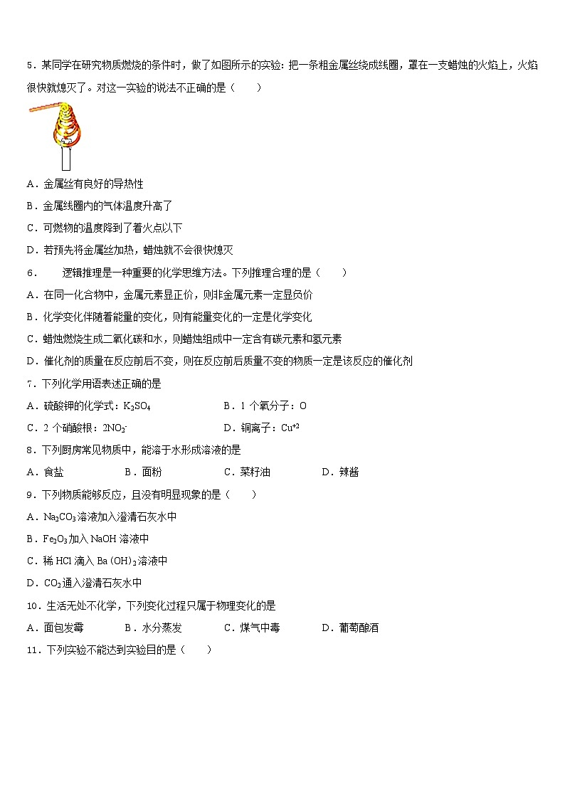 2023-2024学年江苏省泰州市求实中学化学九年级第一学期期末综合测试模拟试题含答案第2页