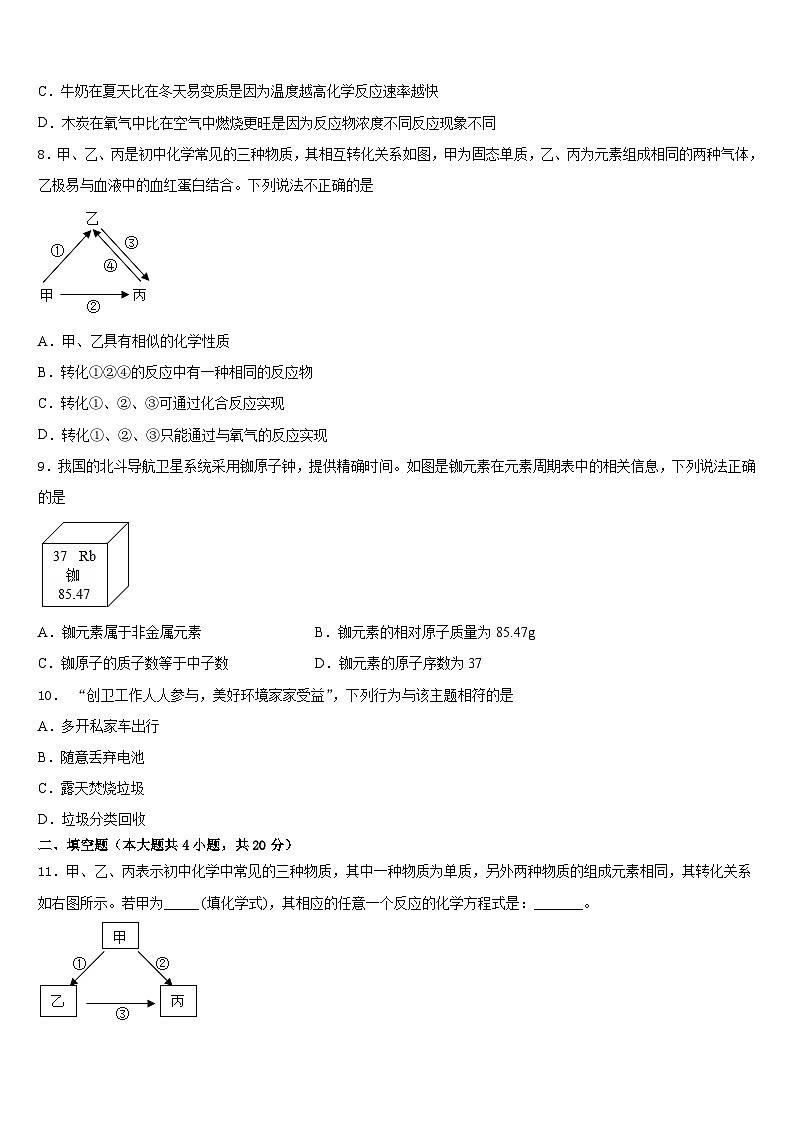 2023-2024学年江苏省泰州市兴化市顾庄区化学九上期末综合测试模拟试题含答案第3页