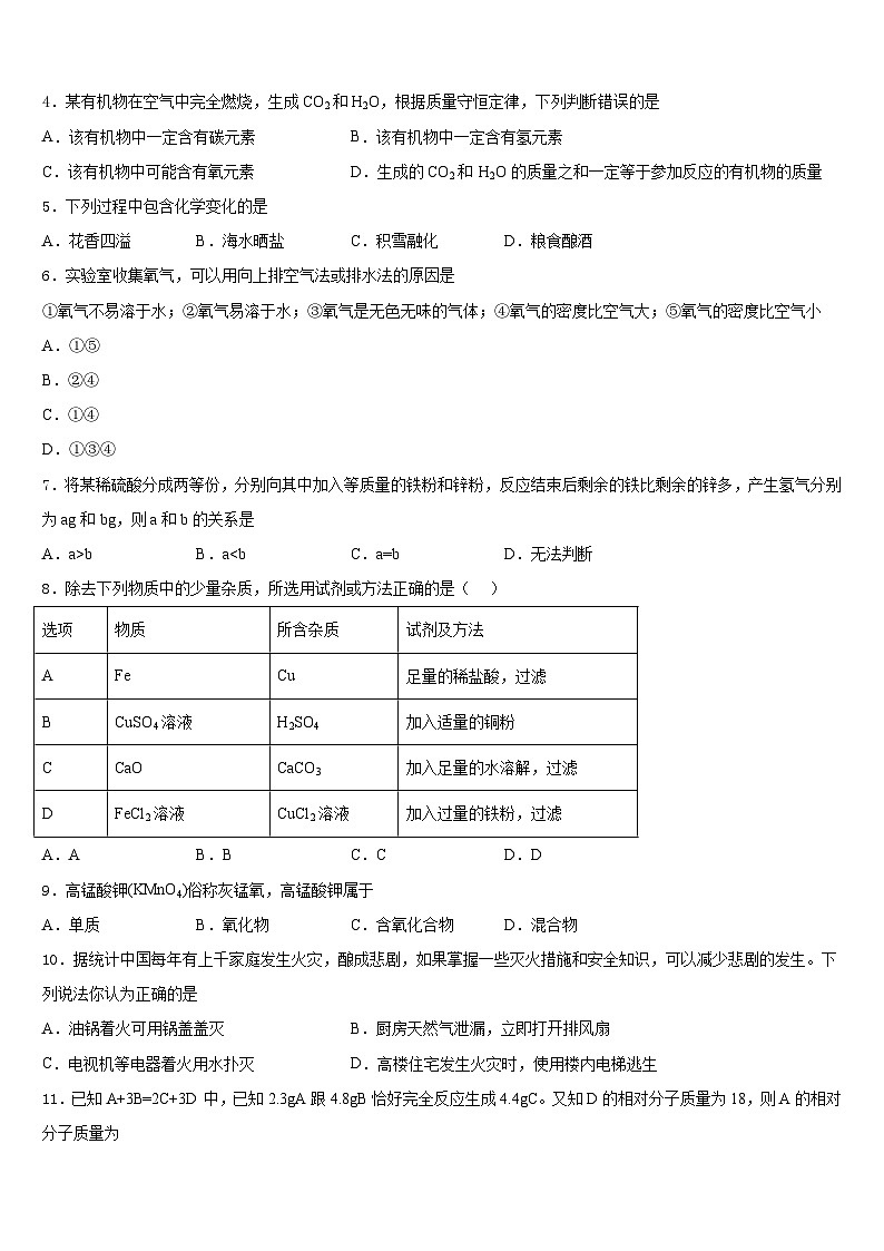 2023-2024学年江苏省盐城射阳县联考化学九年级第一学期期末达标检测试题含答案第2页