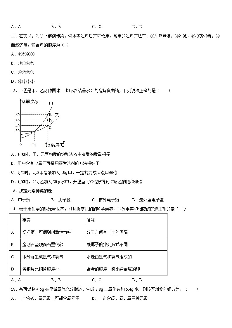 2023-2024学年江苏省苏州工业园区青剑湖学校化学九年级第一学期期末经典模拟试题含答案第3页