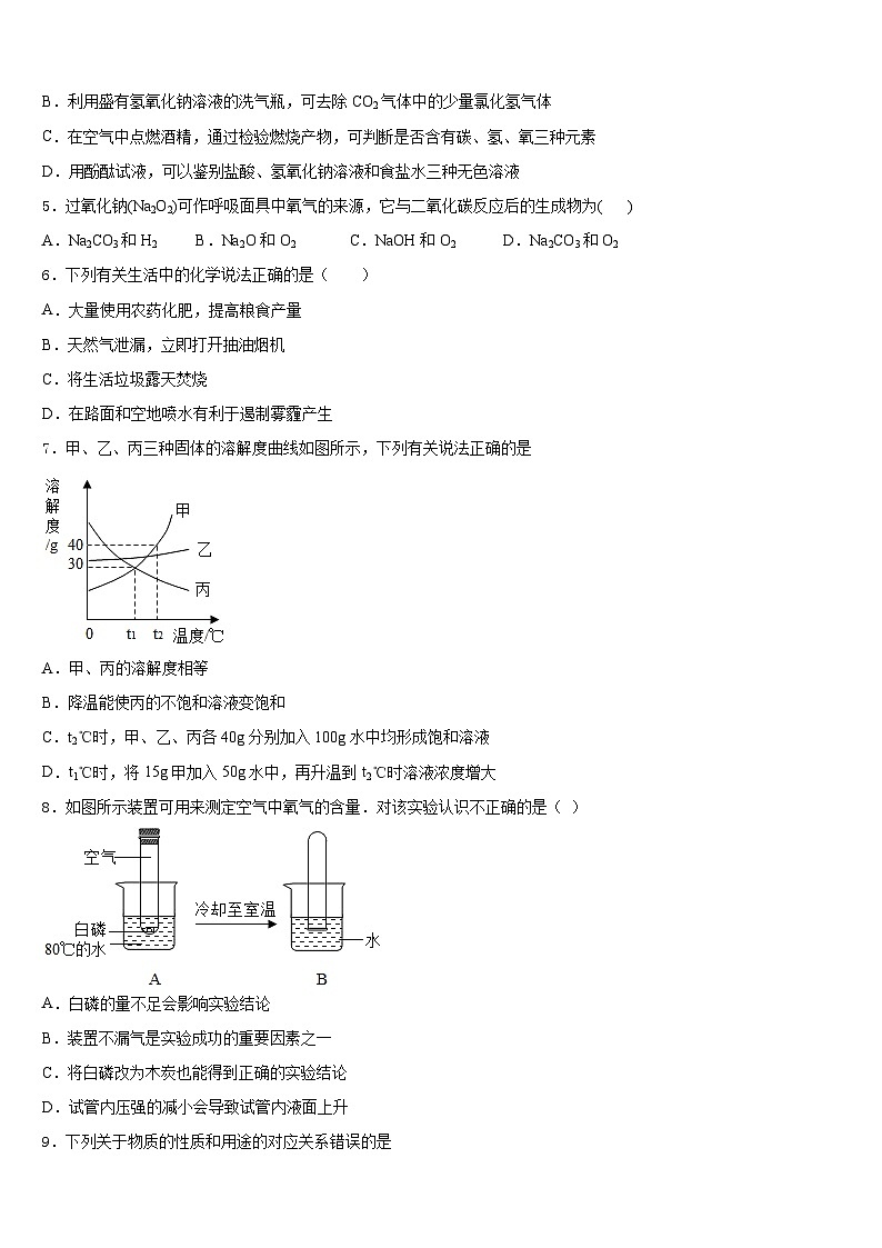 2023-2024学年江苏省苏州平江中学化学九年级第一学期期末复习检测试题含答案第2页
