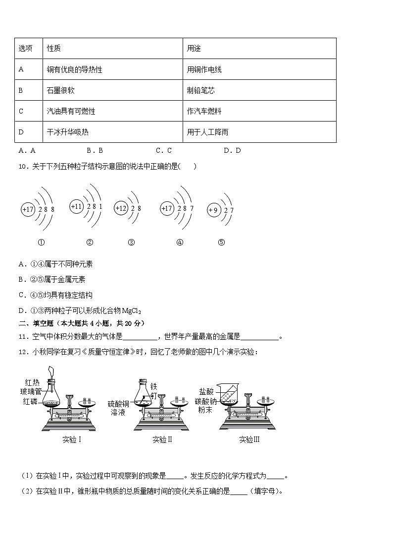 2023-2024学年江苏省苏州平江中学化学九年级第一学期期末复习检测试题含答案第3页