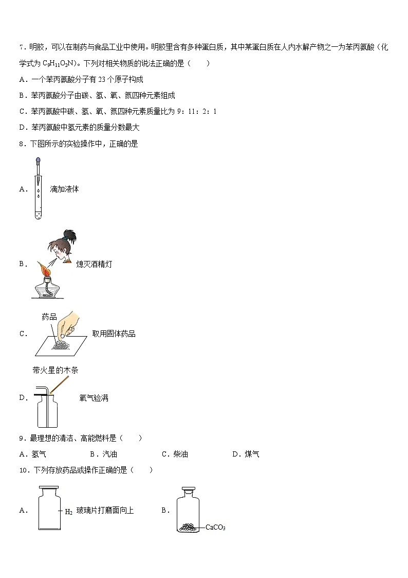 2023-2024学年江苏省通州区金郊初级中学九上化学期末质量检测模拟试题含答案03