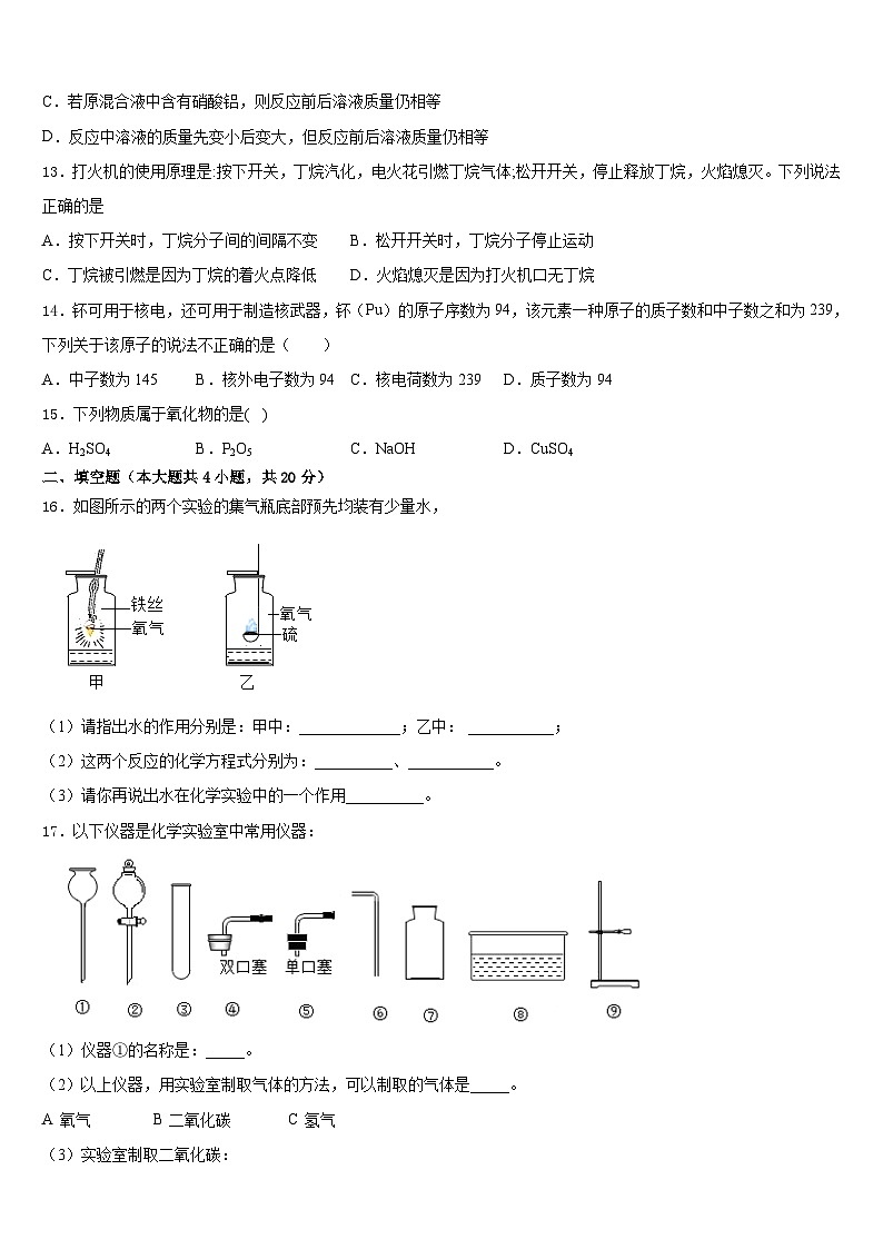 2023-2024学年河南省宝丰县联考化学九上期末达标测试试题含答案03