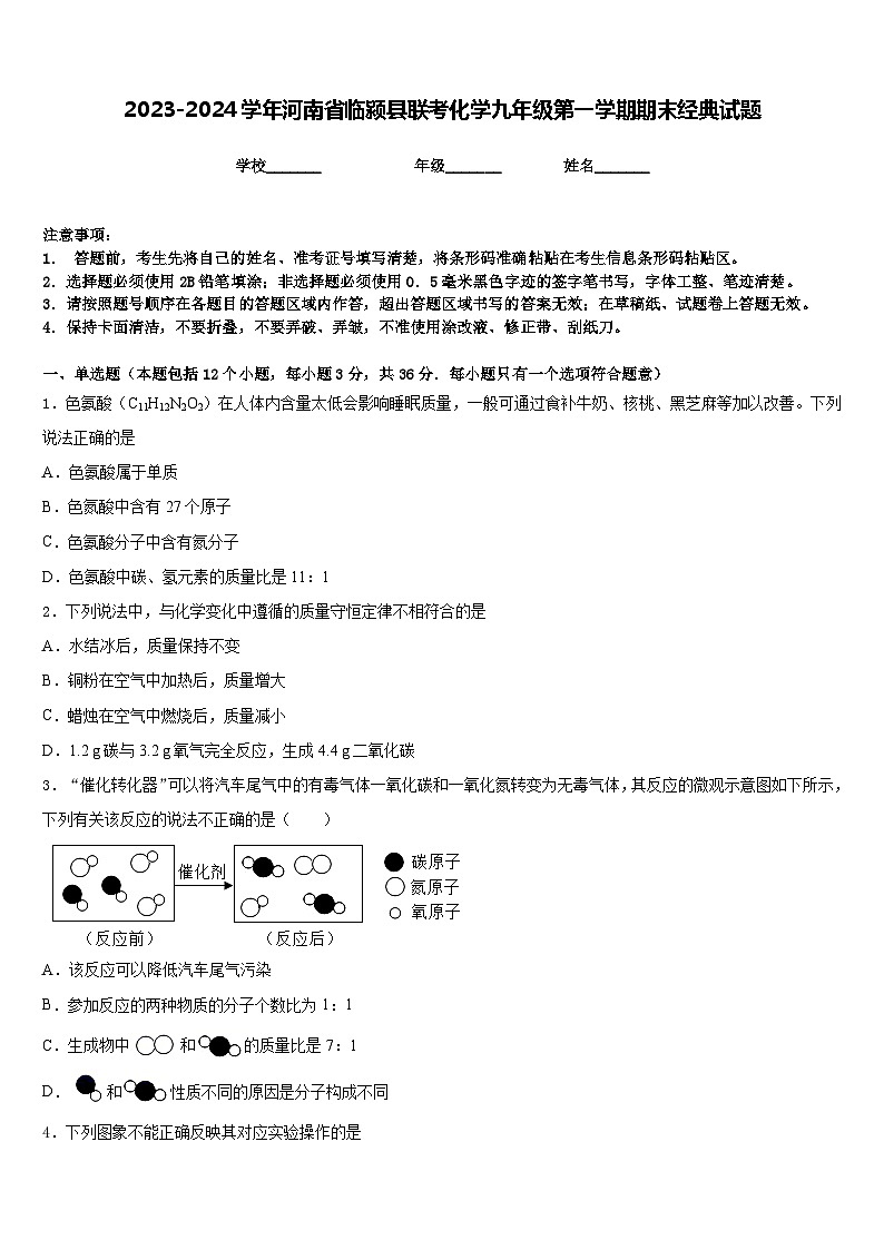 2023-2024学年河南省临颍县联考化学九年级第一学期期末经典试题含答案01