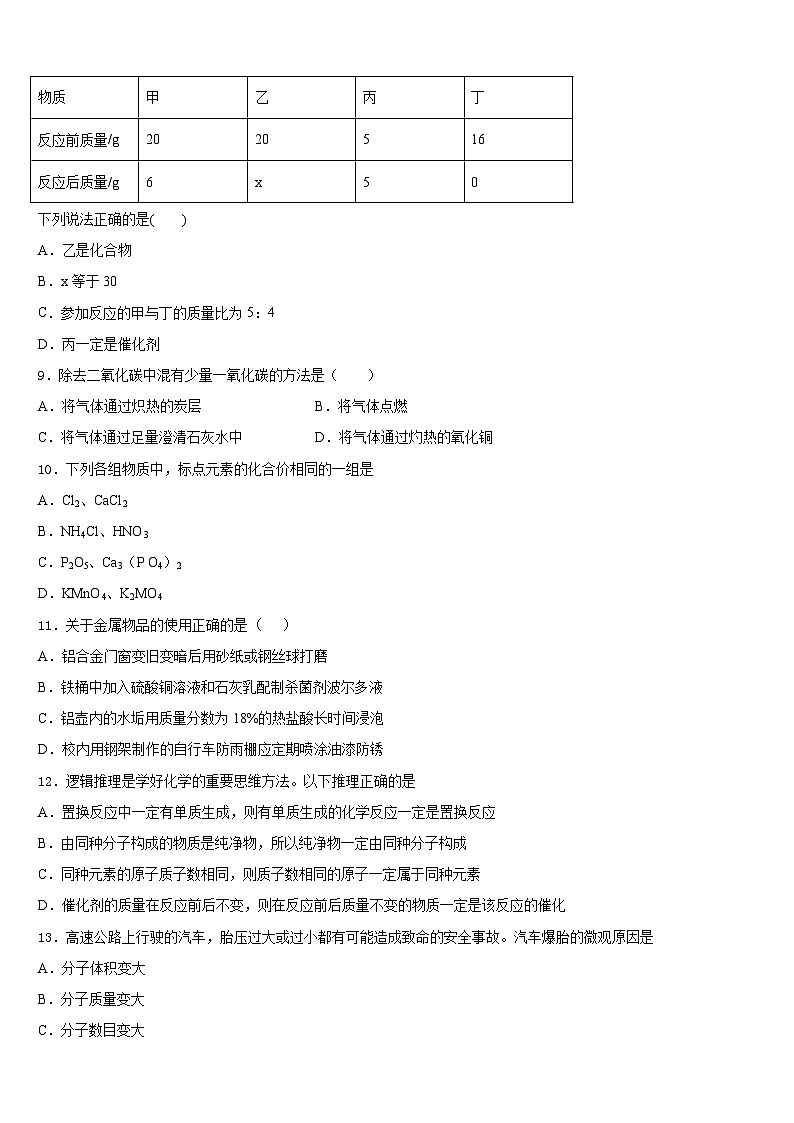 2023-2024学年河南省南阳市内乡县化学九上期末教学质量检测模拟试题含答案03