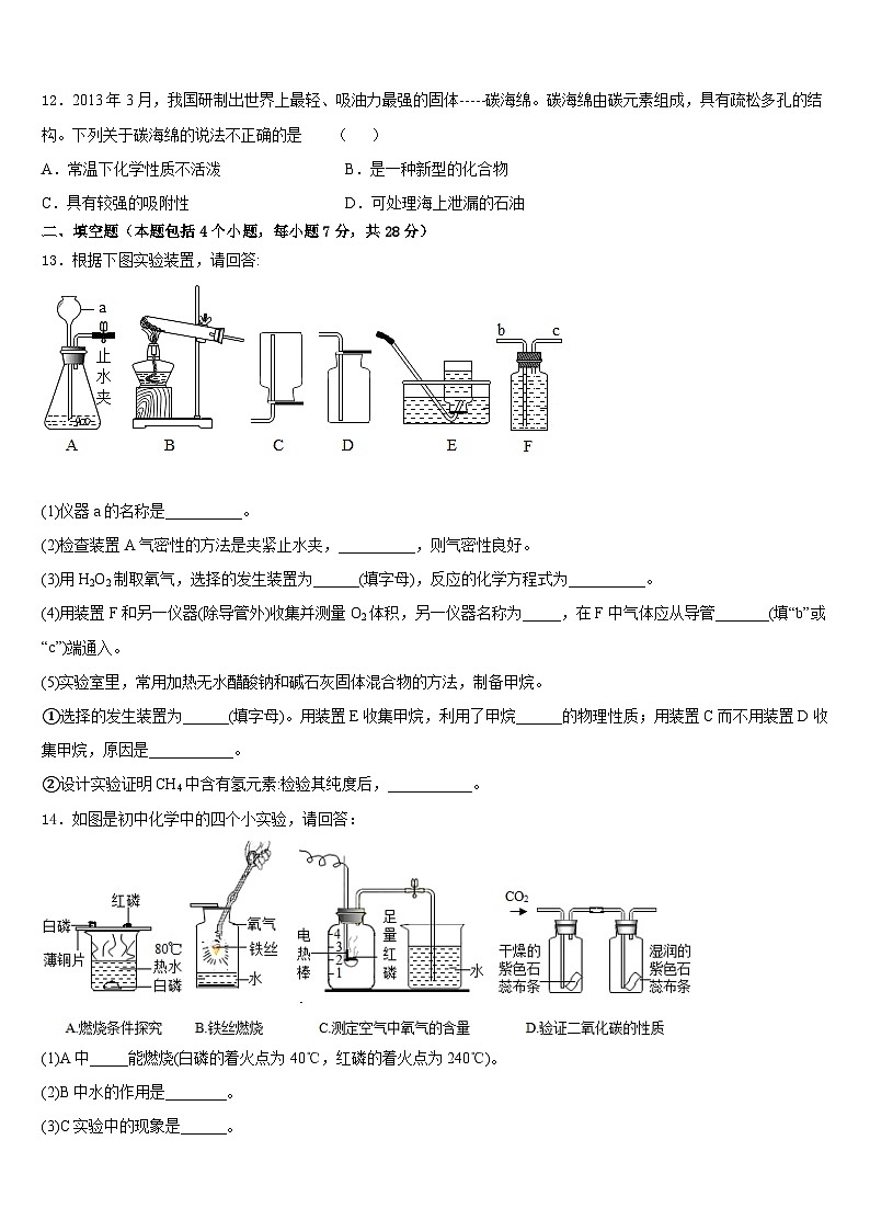 2023-2024学年河南省周口市淮阳县化学九年级第一学期期末综合测试试题含答案第3页